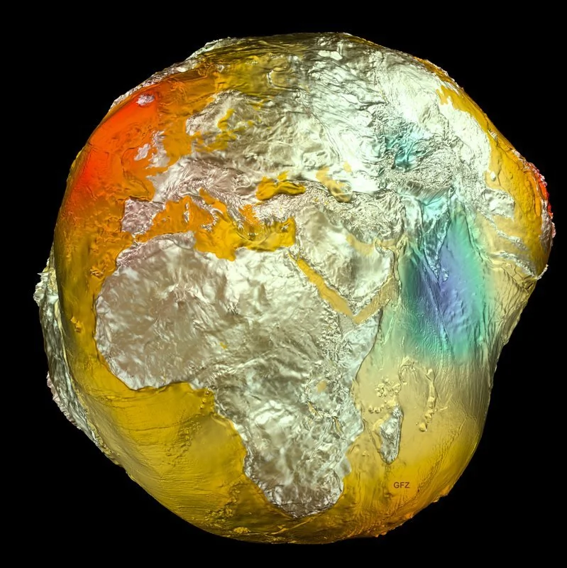 Gravitational field strength of the Earth depending on geographic position.
